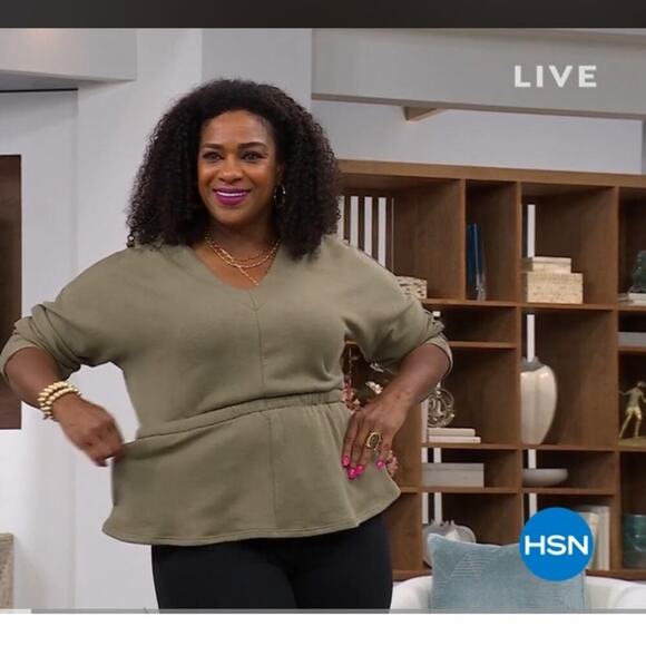 DG2 by Diane Gilman French Terry Dolman Sleeve Peplum Plus Size Olive Top 1X - Picture 5 of 7